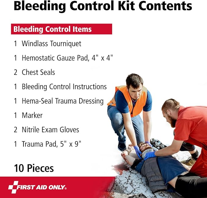 First Aid Only 91137 Critical Essentials Bleeding Control Kit for Chest, Limb & Torso Wounds, 10 Pieces-PurrikoPets
