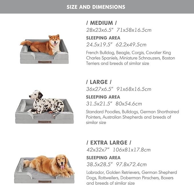Friends Forever Orthopedic Dog Bed for Medium Dogs, Waterproof Memory Foam Dog Sofa Bed M with Removable Washable Cover, Ally Grey, 28x23x6.5-PurrikoPets