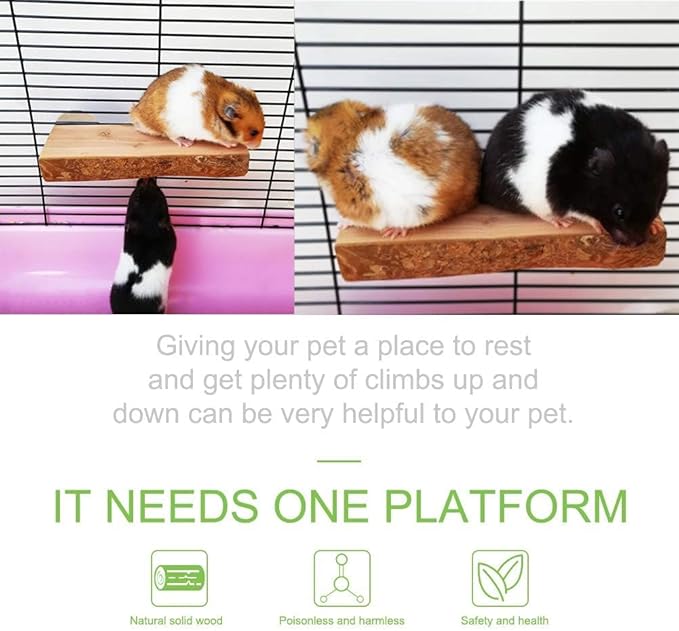2Pcs Hamster Ledges Wooden Platform Rat Climb Platform Shelf Bird Perch Stand Toys Cage Accessories for Rat Squirrel Gerbil Suger Glider 2.6" X 5.9"-PurrikoPets