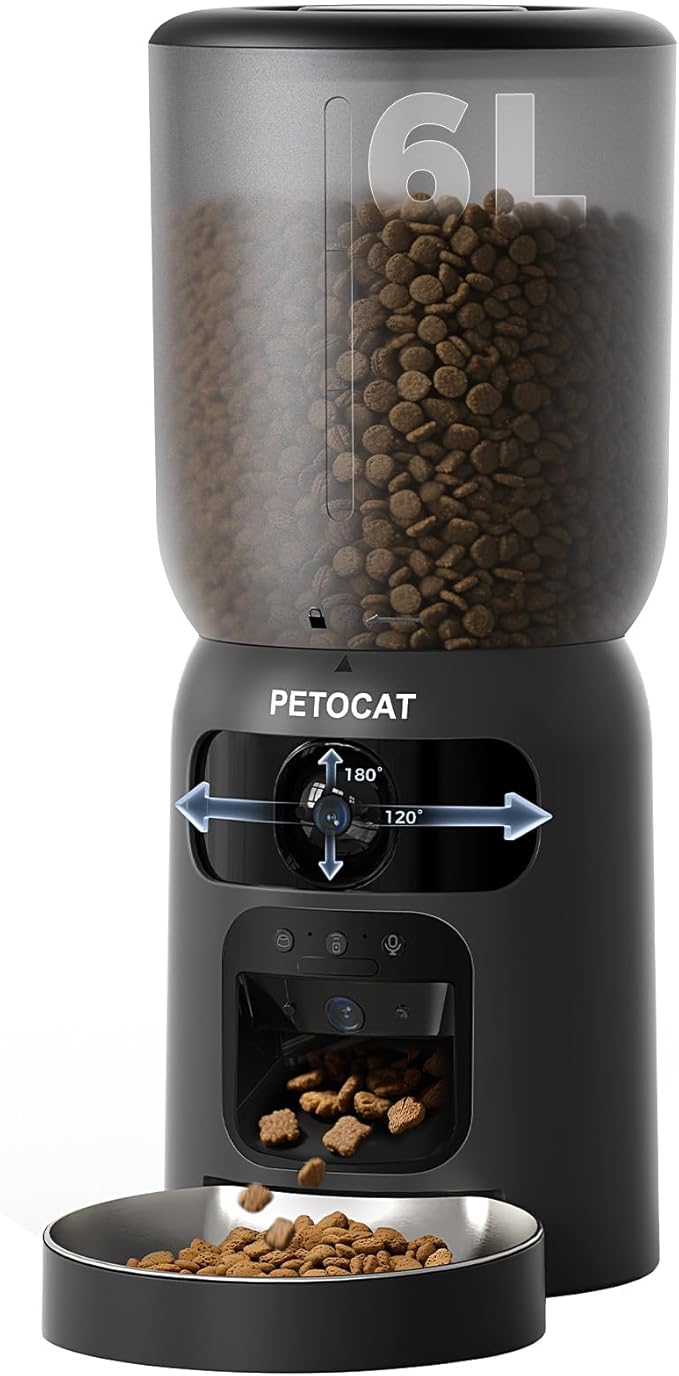 AI Cat Feeder with Dual Cameras (1 Adjustable), 2K HD Night Vision, 5G/2.4G WiFi, 6L Automatic Pet Feeder with APP Control, Laser Interactive Toy, Two-Way Audio & Scheduled Feeding-PurrikoPets