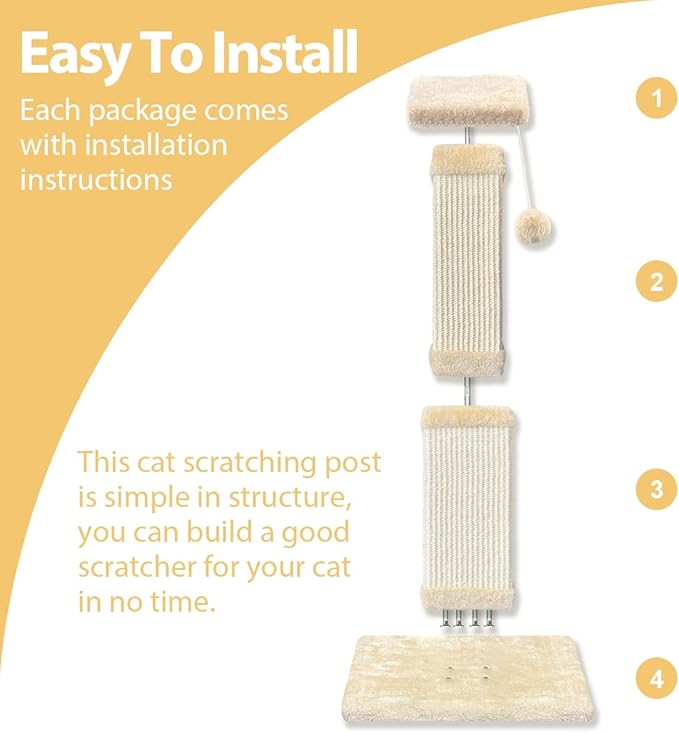 AGYM Cat Scratching Post, 32 Inch Cat Scratching Post for Large Cats, Scratching Posts for Indoor Cats Adults, Cat Scratch Post with Nature Sisal, Beige-PurrikoPets