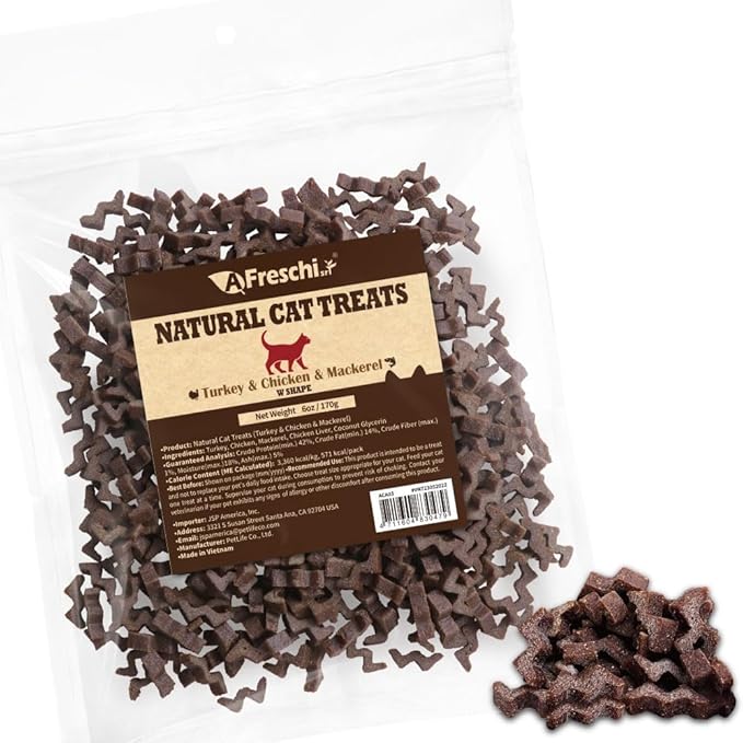 Afreschi Natural Cat Treats Turkey & Chicken & Mackerel W Shape 6 oz, All-Natural, High-Protein, Grain-Free, Healthy, Low-Fat, Easily Digestible-PurrikoPets