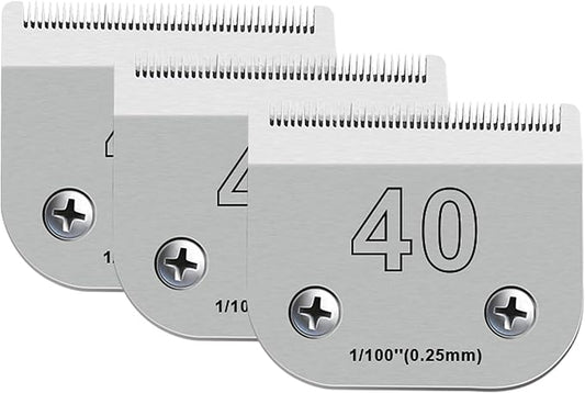 40 Blades for Dog Grooming Blades Compatible with Andis,Oster A5,Wahl km10 Dog Clippers,Size-#40, 1/100-Inch Cut Length (0.25mm) (3pcs #40)-PurrikoPets
