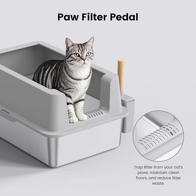 2 Pack Stainless Steel Cat Litter Box - Enclosed XL Metal Kitty Litter Box with Lid for Big Cats, High Sided, Anti-Leakage, Easy Cleaning, Non-Sticky, Included Cat Litter Spoon-PurrikoPets