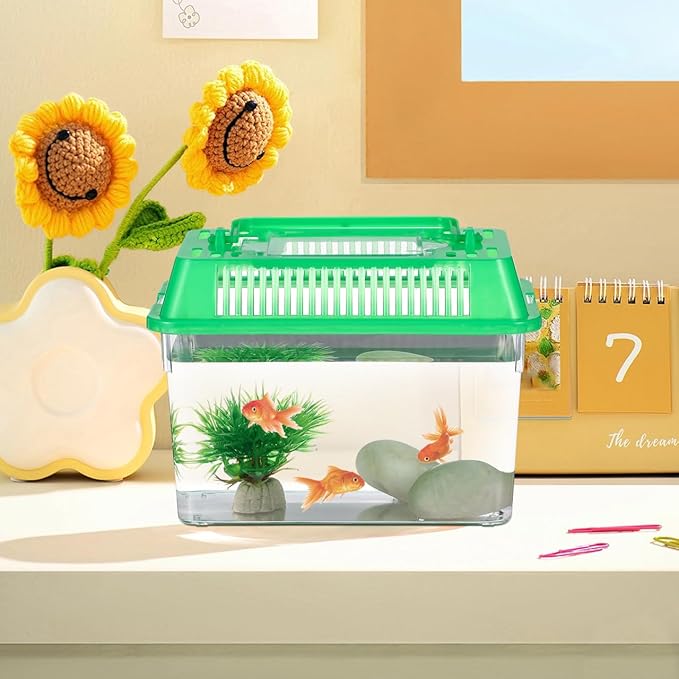 4pcs Mini Fish Tank: Portable Handheld Fish Tank Lightweight Aquarium Mini Portable Snail Terrarium Crabs Habitat for Shrimp Turtle Shrimp Goldfish Beach Toys Plastic (Random Color) 5.89X4.32X3.73In-PurrikoPets