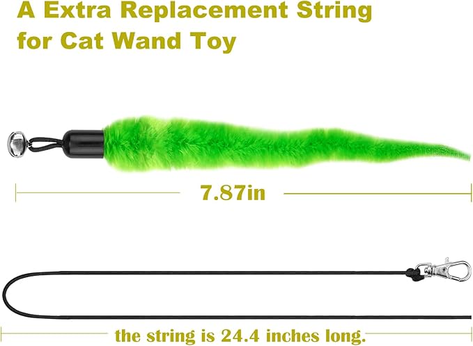 10PCS Cat Worm Toy for Cats, Cat Wand Toy Accessories, Cat Feather Toy Attachments Replacements, and 1PC Black String for Cat Fishing Pole Toy, Assorted Worm Cat Toy Teaser for Indoor Cats Kitten-PurrikoPets