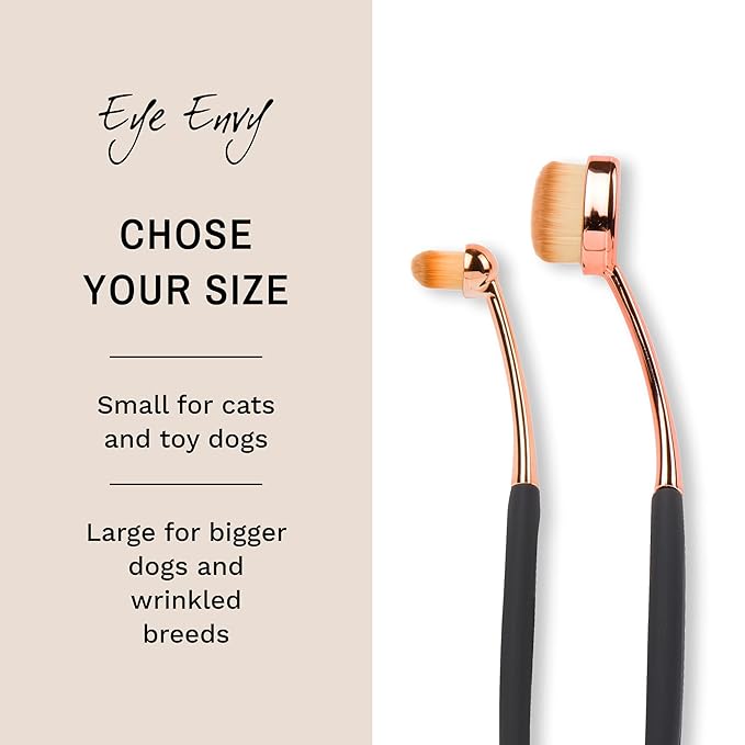 Eye Envy ProPowder Applicator Brush for Dogs and Cats. Use to safely and evenly apply Tear Stain Powder. Small. Washable superfine fiber hair. Long tapered bristles. Ergonomic handle-PurrikoPets