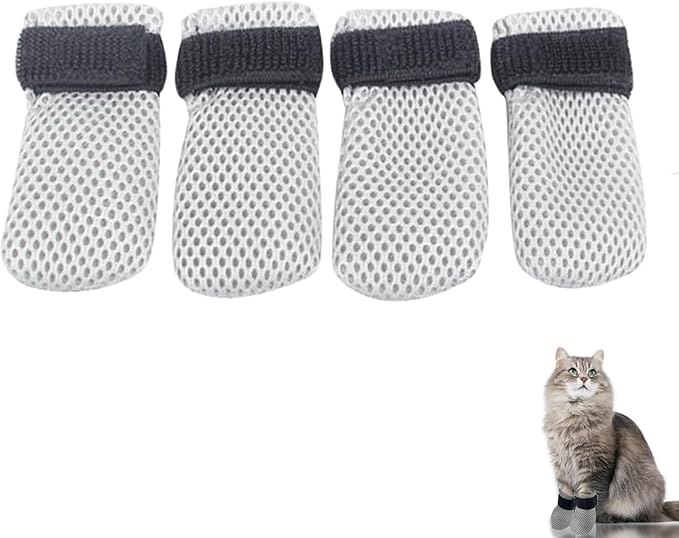 4 Pcs Cat Scratch Cover for Nursing Rehabilitation Boots Adjustable Bath Bath Gloves，to Prevent Scratching Suitable for Bathing, Feeding and Nail Trimming of Cats-PurrikoPets