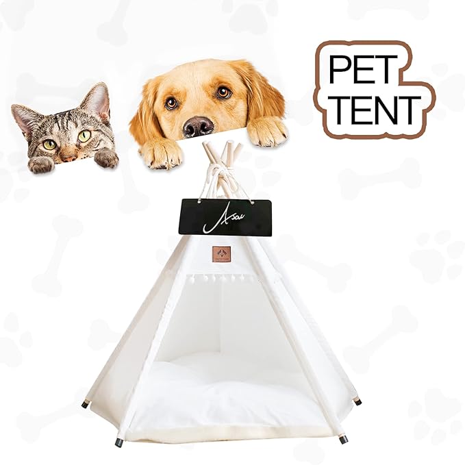 Dog Teepee Pet Tent Portable Dog Houses Puppy Teepee Cat Bed with Thick Cushion-PurrikoPets