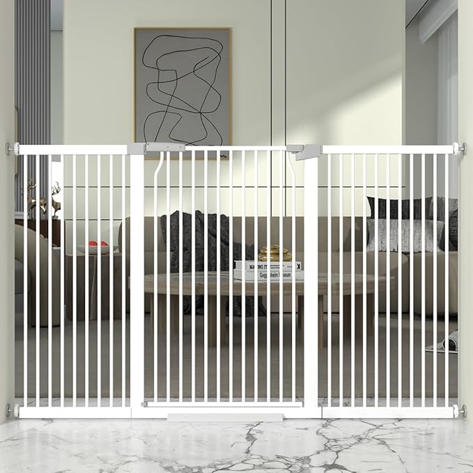 41" Extra Tall and Wide Baby Gate, 65.8-68.5'' Wide Pet Cat Gate for Doorway, Extra Wide Pressure Mounted Child Door with Expansion Kit, Metal Safe Gate, Tall Dog Gate, White-PurrikoPets