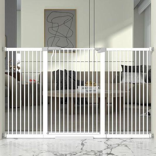 41" Extra Tall and Wide Baby Gate, 65.8-68.5'' Wide Pet Cat Gate for Doorway, Extra Wide Pressure Mounted Child Door with Expansion Kit, Metal Safe Gate, Tall Dog Gate, White-PurrikoPets