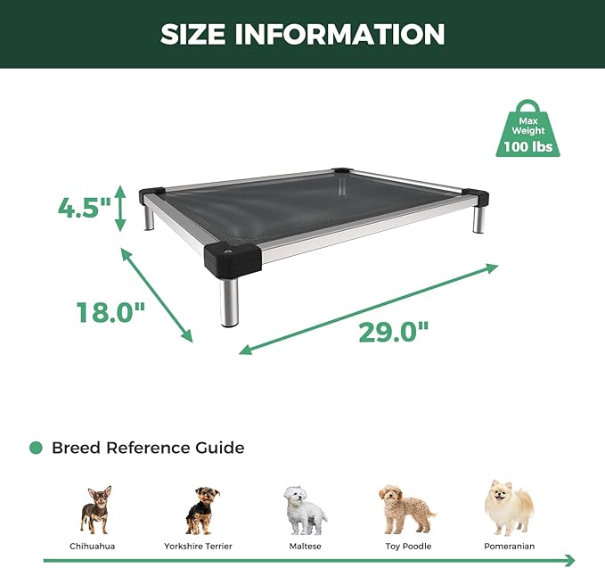 FXW TitanNest Chew-Proof Elevated Dog Bed, Raised Cot for Indoor/Outdoor/Camping Use, Durable & Waterproof Cooling Pet Bed for Extra-Small Dogs, 29.0" L x 18.0" W x 4.5" H, Black-PurrikoPets