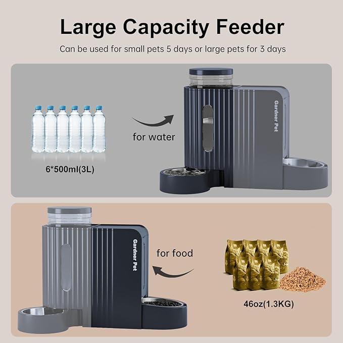 Gardner Pet Automatic Gravity Cat Food Feeder and Water Dispenser Stainless Steel Two-in-One Set Large Capacity Dispenser for Pets Dogs, Puppies, Kittens-PurrikoPets