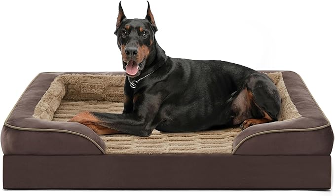 FURTIME Orthopedic Dog Bed for Extra Large Dogs - XL Plus Washable Dog Sofa Beds, Supportive Foam Pet Couch Bed with Removable Washable Cover, Waterproof Lining and Nonskid Bottom, Khaki-PurrikoPets