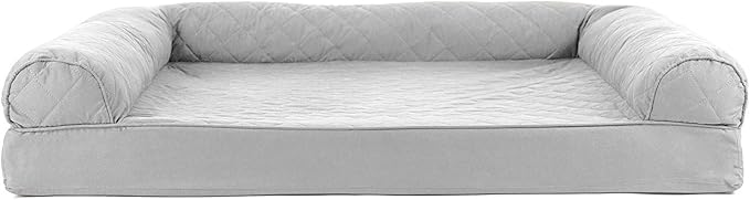 Furhaven Cooling Gel Dog Bed for Large Dogs w/ Removable Bolsters & Washable Cover, For Dogs Up to 95 lbs - Quilted Sofa - Silver Gray, Jumbo/XL-PurrikoPets