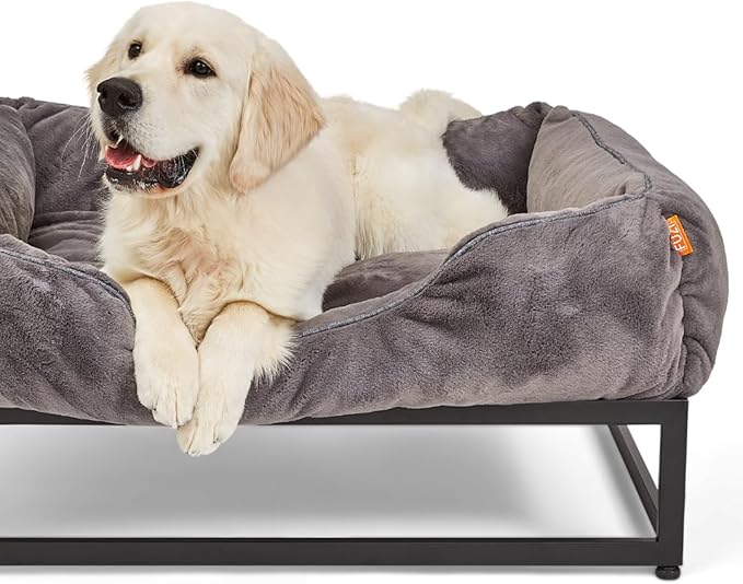 FUZI Luxury Aesthetic Dog Bed for Large Dogs with Washable Cover, Pet Couch, Pet Bed with Sides, Non-Slip Bottom, Soft and Durable Calming Dog Bed, Large 35.6x28.5x9.5 Dark Grey-PurrikoPets