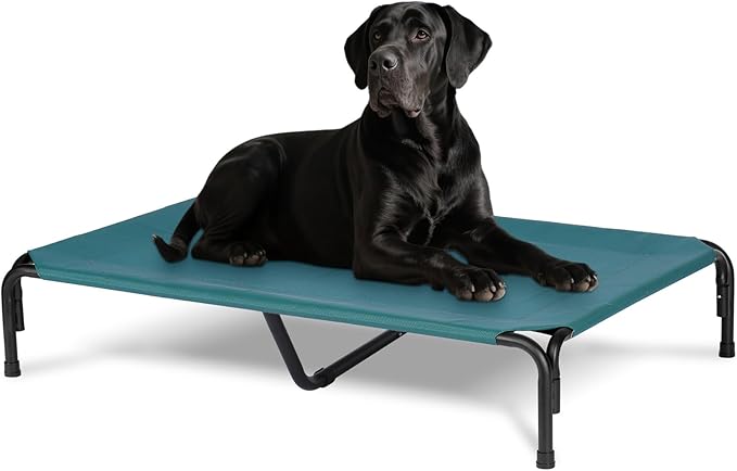 Elevated Dog Bed for Outdoor, XXL Raised Dog Cot Indestructible with Washable Mesh, Cooling Summer Pet Cot Chew Proof for Outside Camping Travel, 51 inch Green-PurrikoPets