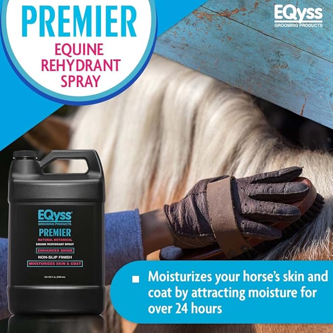 EQyss Premier Equine Rehydrant Spray - Moisturize Horse's Skin & Coat, Add Shine, Detangle, Repel Dirt & Dust - No Silicone, Non-slip Finish (128 oz)-PurrikoPets
