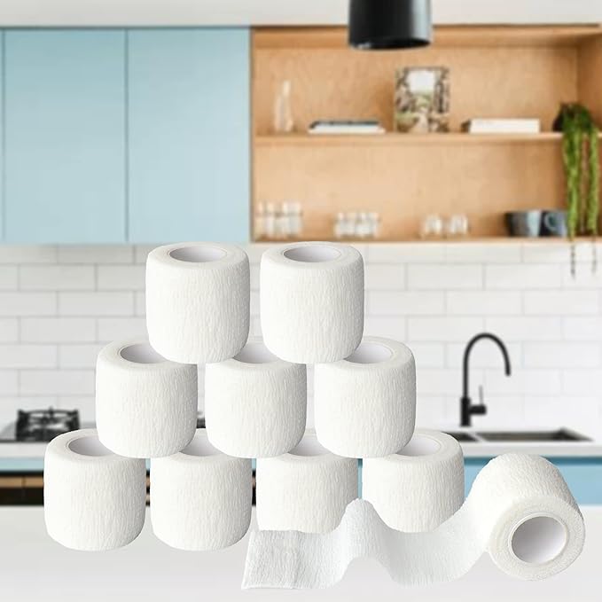 9 Pack 2" x 5 Yards Self Adhesive Bandage Wrap Self Stick Wrap for Ankle, Wrist, Finger, Sports, Breathable Cohesive Vet Tape for Pets (White)-PurrikoPets