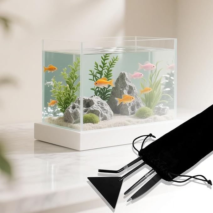 15Inch Extra Long Design Aquarium Aquascaping Tool Stainless Steel Aquascape Tools Kit 4 in 1 Anti-Rust Fish Tank Starter Kit with Long Tweezers Scissors Spatula for Aquarium Plants (Black)-PurrikoPets