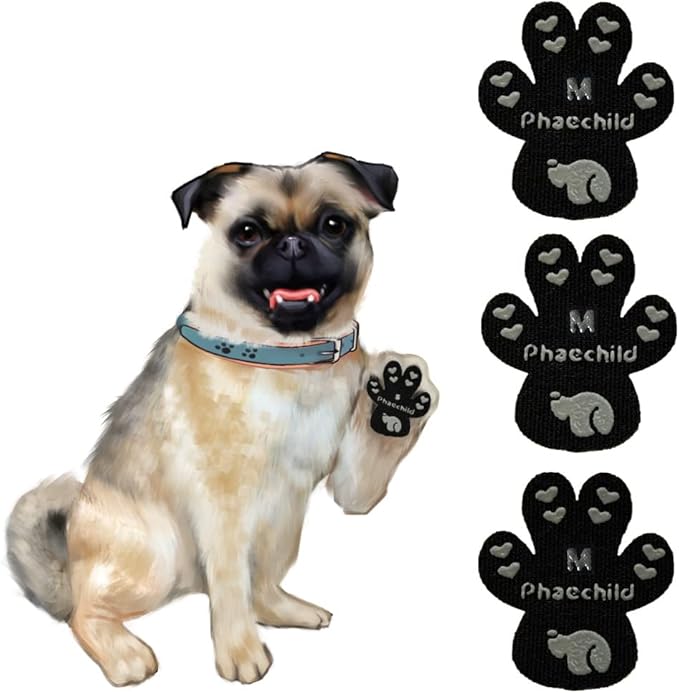 Dog Paw Pads Anti-Slip Grips,Dog Paw Protectors for Senior Dogs on Hot Pavement,Provides Traction to Keep Them from Slipping on Smooth Floors 20 sets-80 Pads Black M-PurrikoPets