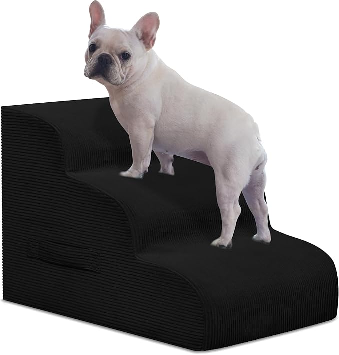 Dog Steps for Small Dogs, 3-Step Pet Ramp Stairs for High Beds and Sofa, Non-Slip Pet Stairs for Small Dogs and Cats, Removable and Easy to Clean Cover, Black-PurrikoPets