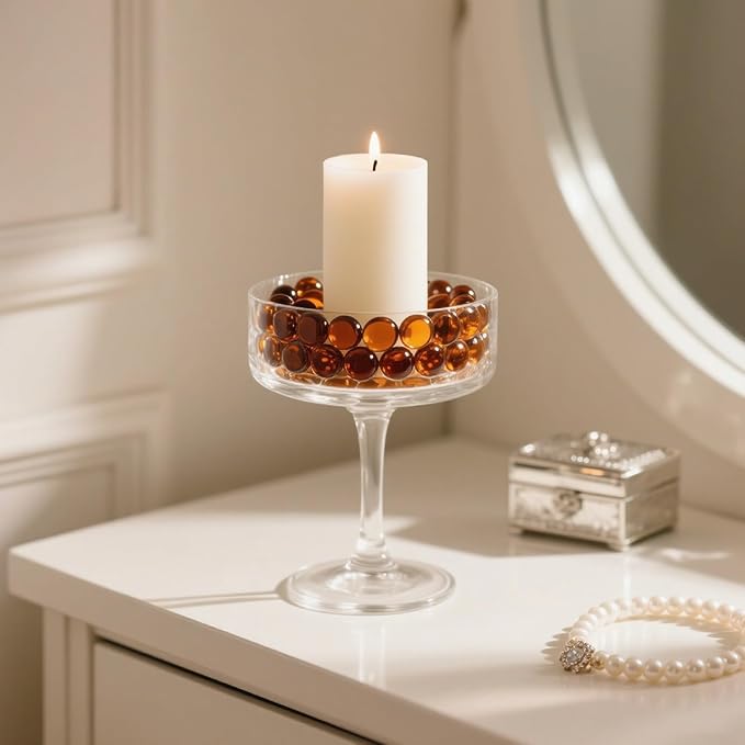 2.16LB Glass Beads Vase Filler Aquarium Gravel Decor Flat Glass Marbles Gems Pebbles Fish Tank Rocks Home Decorative Art Craft - Amber-PurrikoPets