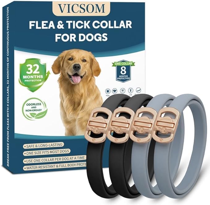 Flea and Tick Collar for Dogs 4 Pack, 32 Months Prevention, Waterproof, Adjustable for Small Medium Large Dogs Puppies (Black and Grey)-PurrikoPets
