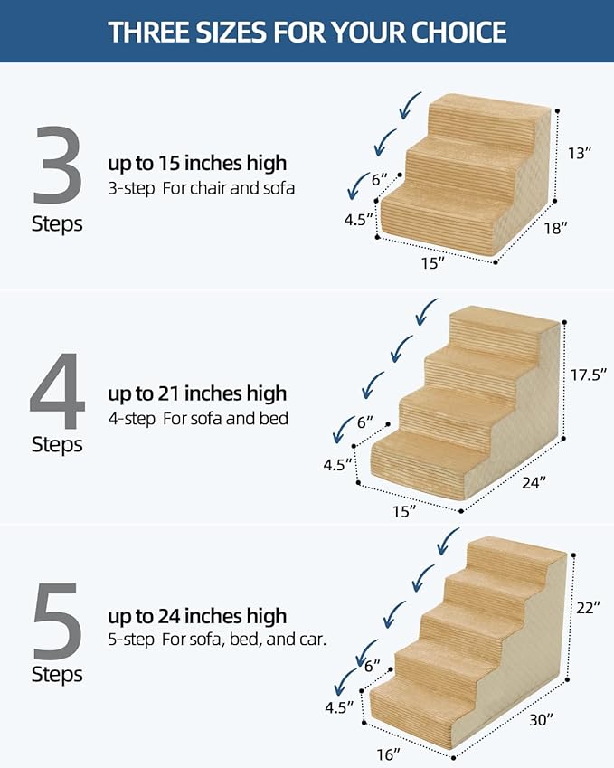 Dog Stairs for Small Dogs,17.5" H,4-Step Dog Steps for Bed and Couch with High Density Foam,Non-Slip Pet Steps for Doggy and Cat,Pet Stairs with a Washable Cover,Khaki-PurrikoPets