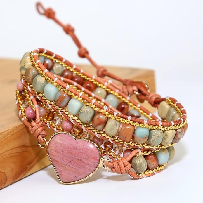 ZOSOJONA Women Wrap Bracelet Boho Natural Jasper Crystal Stone Beads Strand Bracelets