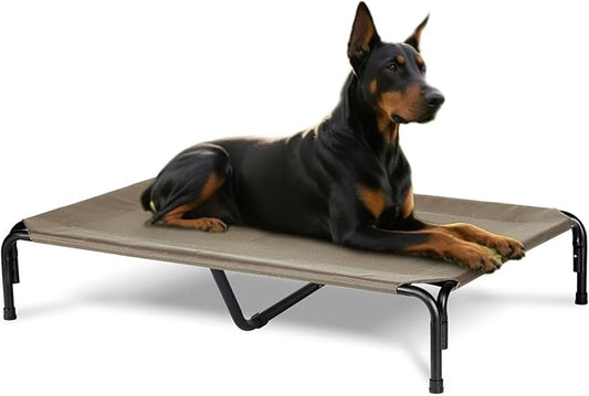 Elevated Dog Bed for Outdoor, XXXL Raised Dogs Cot with Washable Mesh, Cooling Pet Beds Chew Proof Dog Hammock, Metal Frame Lifted Platform for Training Outside Camping, 59 inch Brown-PurrikoPets