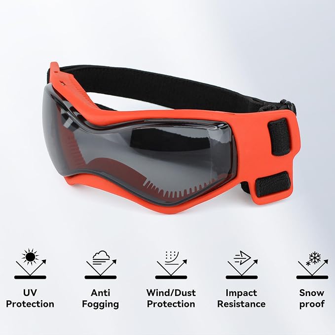 Dog Goggles Dog Sunglasses for Medium Breed UV Protection Windproof with Adjustable Head Straps Chin Straps for Ride Car/Hiking Travel/On Beach-Orange-PurrikoPets