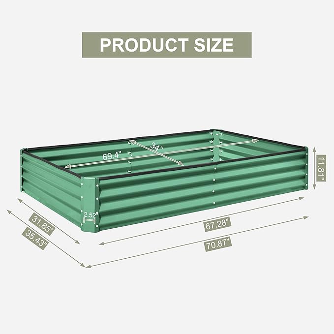 Domi Galvanized Raised Garden Bed, 6x3x1Ft Thickening Metal Planter Box for Vegetables Bottomless for Backyard Outdoor, 1" Deep w/ 128 Gallon Capacity - Green-PurrikoPets