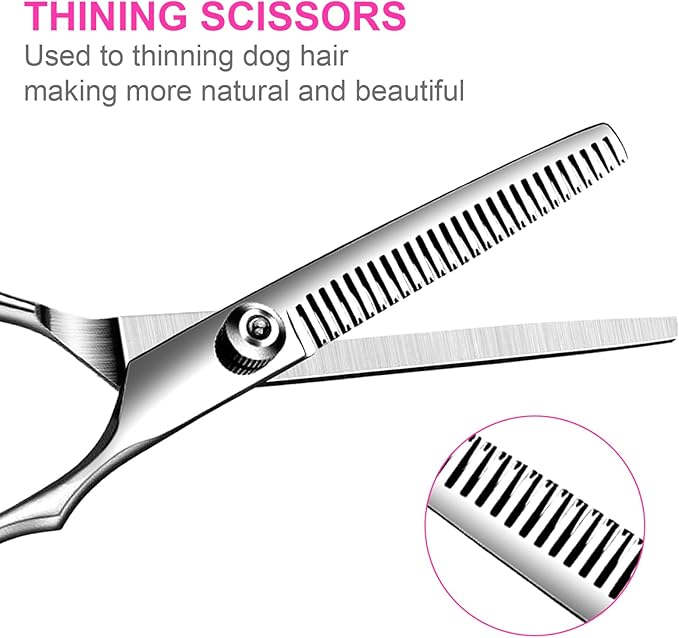 5 in1 Dog Grooming Scissors Kit, Professional Dog Scissors for Grooming with Safety Round Tips, Titanium Coated Grooming Shears for Dogs Cat Pet At Home-PurrikoPets