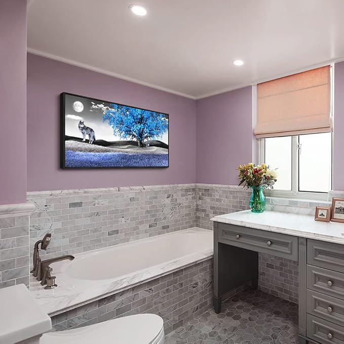 Frame Canvas Wall Art For Living Room Family Wall Decorations For Bedroom Modern Office Wall Decor Paintings Blue Tree Landscape Pictures Artwork Canvas Art Prints Home Decor Black Framed 24" X 48"-PurrikoPets