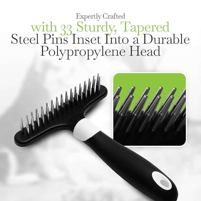Fuller Brush Undercoat Pet Rake - 33 Sturdy Tapered Steel Pins Inset into Polypropylene Head - Ergonomically Designed Rubberized Handle - Reduce Tangles, Remove Loose Undercoat for Shed-Free Groom-PurrikoPets