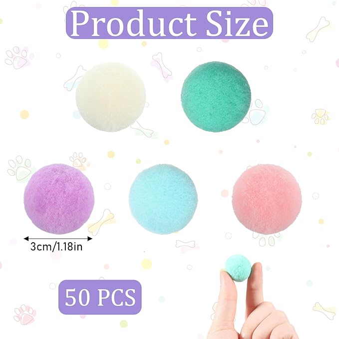 50 Pcs Cat Toy Balls 1.2-inch Colorful Cat Pom Pom Balls Soft Interactive Kitten Ball Cats Exercise Toys Fuzzy Kitten Interactive Playing Quiet Toy for Cats Pet-PurrikoPets