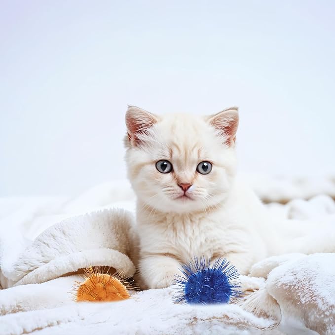 40 Pcs Pom Pom Balls for Kittens Colorful Pompom Balls for Cats Sparkle Ball for Cats Interactive Cat Toy Set for Exercise and Entertainment-PurrikoPets