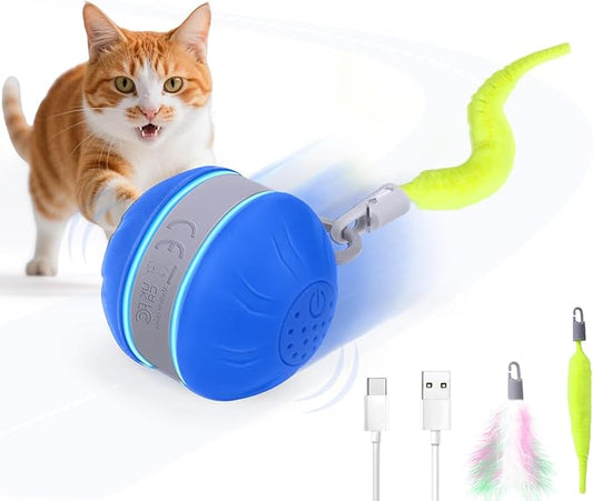 AIERSA Interactive Cat Toys for Indoor Adult Cats, Automatic Self-Play Cat Ball Toy for Kitten to Keep Them Busy, Electric Moving Chase Toy (Blue)-PurrikoPets