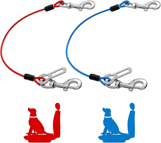 Dog Seat Belt Harness for Car,2pcs Dog Seatbelt of Coated Wire Leash Safety Restraint,No Chew Tether Cable Vehicle Dog Accessories,Double Clips & Latch (2 Pack Red+Blue, 32 inch/80 CM)-PurrikoPets