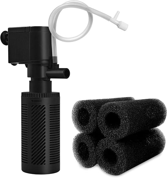 DOMICA Small Aquarium Filter with Aeration System 92GPH 5W Internal Filter for 3 to 10 Gallons Fish Tank, Submersible Fish Tank Filter with 4-pack Pre-filter Sponge-PurrikoPets