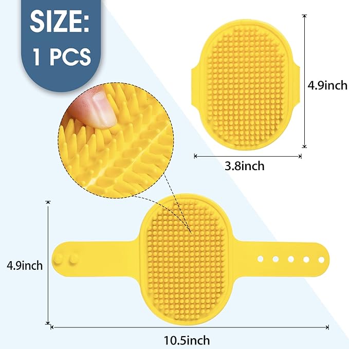 Dog Grooming Brush, Lilpep Pet Shampoo Bath Brush Soothing Massage Rubber Comb with Adjustable Ring Handle for Long Short Haired Dogs and Cats (Yellow, pack of 1)-PurrikoPets