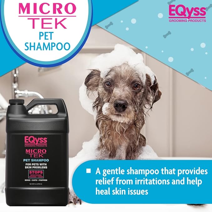 EQyss Micro-Tek Pet Shampoo - Soothes Dry Irritated Skin on Contact, Stops Itching, Scratching, Biting, Licking Hot Spots - for Cats & Dogs (128 oz)-PurrikoPets