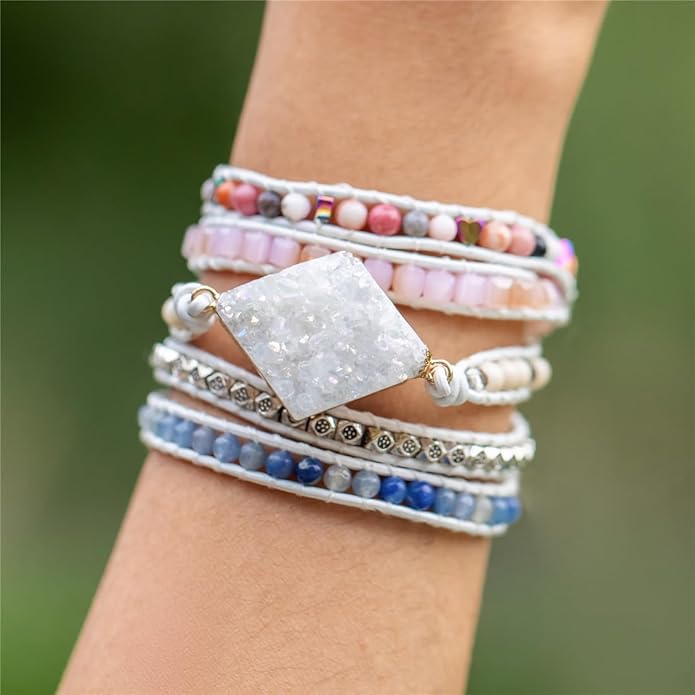 YGLINE Boho Handmade Wrap Leather Tube Crystal Stone Bracelet for Women