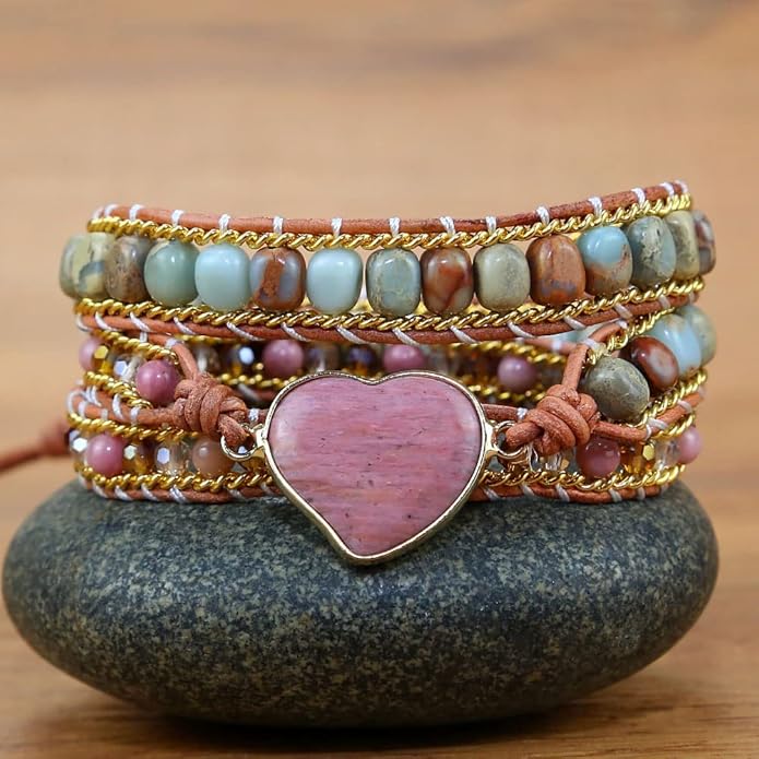 ZOSOJONA Women Wrap Bracelet Boho Natural Jasper Crystal Stone Beads Strand Bracelets