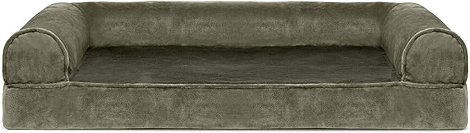 FurHaven Soft, Orthopedic Foam Sofa Dog Bed with Washable & Removable Cover - Faux Fur/Velvet - Dark Sage, Dogs Up to 35 lbs - Medium-PurrikoPets