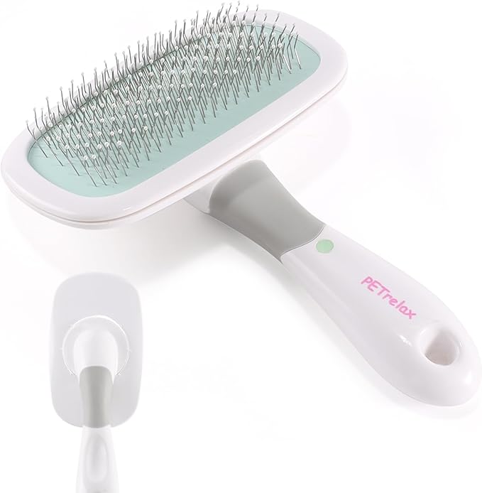 360°Rotating Dog and Cat Brush with Coated Tips and Soft Pins in 2 Length Gentle Slicker Brush for Small Dogs Puppies Yorkies Poodles Removes Loose Fur-PurrikoPets