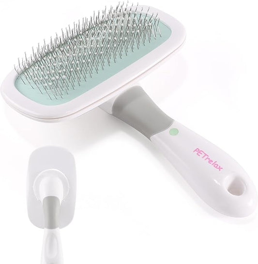 360°Rotating Dog and Cat Brush with Coated Tips and Soft Pins in 2 Length Gentle Slicker Brush for Small Dogs Puppies Yorkies Poodles Removes Loose Fur-PurrikoPets