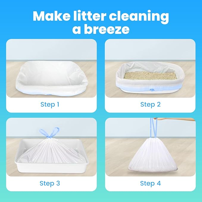 60 Pack Large Cat Litter Bags - 3MIL Extra Thick Leakproof Litter Box Liners, 31"x18" Heavy Duty Drawstring Cat Litter Liners for Automatic Litter Box, Odor Control Disposable Kitty Litter Bags 6 Roll-PurrikoPets