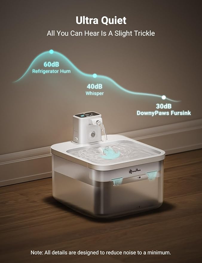 DownyPaws Battery Operated Cat Water Fountain, 84oz/2.5L Fursink Wireless Pet Water Fountain for Cats Inside, Automatic Dog Water Dispenser with Motion Sensor, Ultra Quiet Pump, BPA-Free, White-PurrikoPets